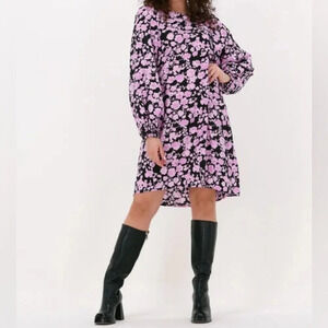 MSCH Copenhagen Women's Boho Floral Print Balloon Sleeve Feminine Casual Dress L